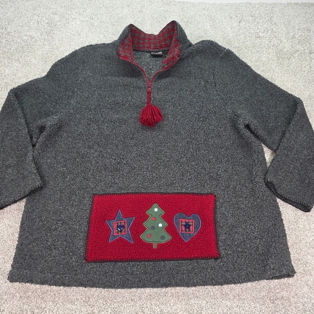 Croft & Barrow C&B Sport Gray Sherpa Fleece Christmas Pullover 1X Holiday Tassel
